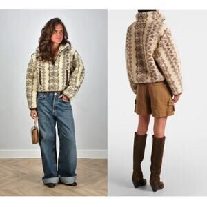 Isabel Marant Étoile Marie Teddy Half Zip Sweater Women’s Size 34 Ecru Brown